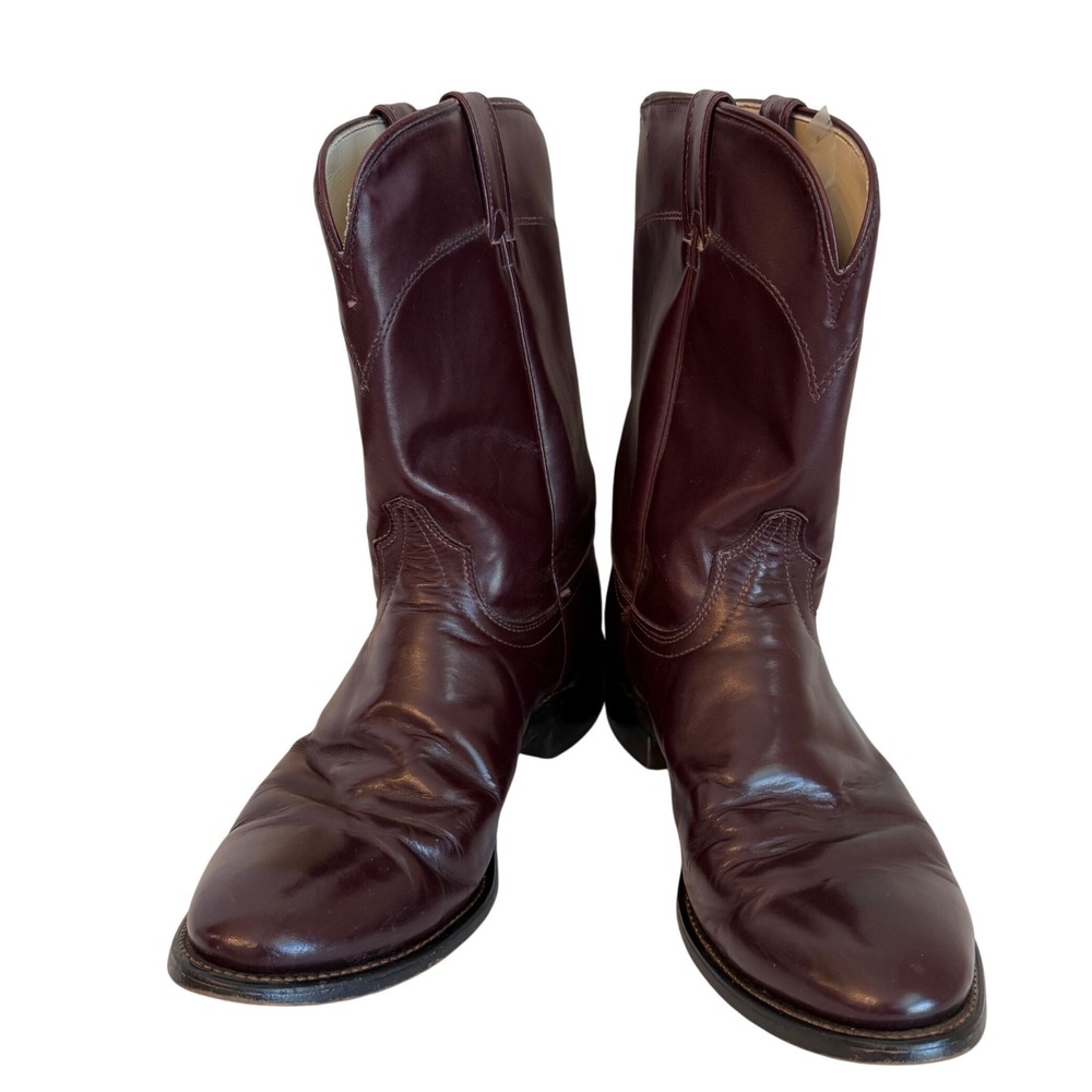Laredo Cowboy Boots Mens 9D Burgundy Leather Western Made in USA Oxblood Vintage